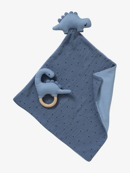 Doudou En Gaze De Coton + Hochet En Bois PETIT DINO Multicolore - Vertbaudet 1 Doudou En Gaze De Coton + Hochet En Bois PETIT DINO Multicolore - Vertbaudet