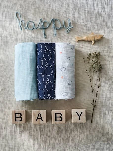 Les 3 Langes En Gaze De Coton Eau Salée Bleu - Vertbaudet 4 Les 3 Langes En Gaze De Coton Eau Salée Bleu - Vertbaudet – Image 4