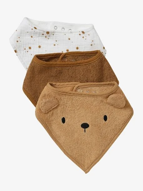 Lot De 3 Bavoirs Bandanas En éponge Et Gaze De Coton Caramel - Vertbaudet 1 Lot De 3 Bavoirs Bandanas En éponge Et Gaze De Coton Caramel - Vertbaudet