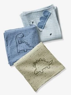 Lot De 3 Langes En Gaze De Coton PETIT DINO Bleu - Vertbaudet
